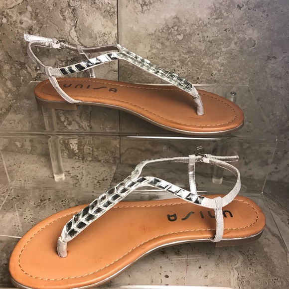 Silver Open Toe Sandals With Rhinestones - Picture 3 of 5